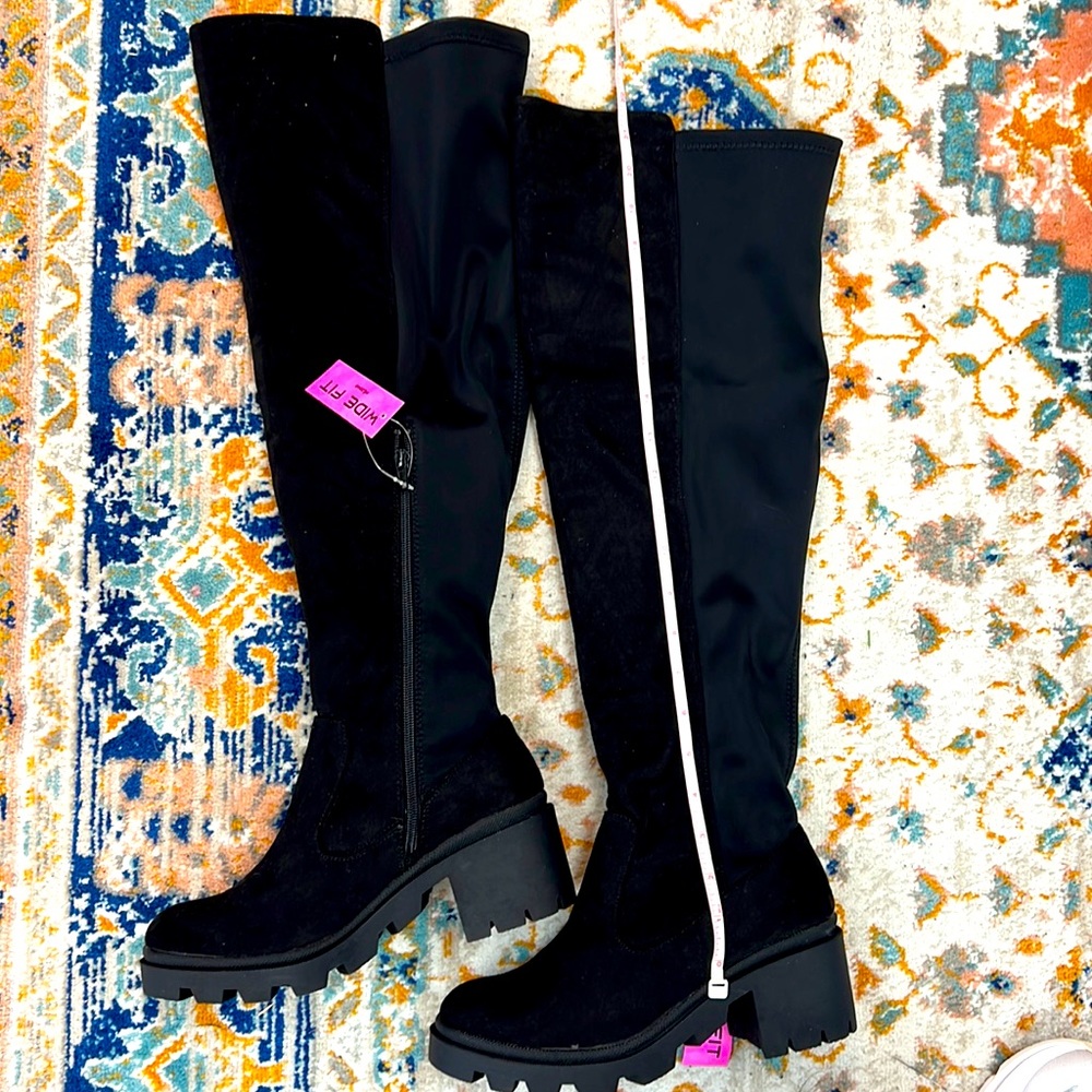 Wild Diva Lounge Over the Knee Black boots with Luge Heel. All Wide Calf!!!!